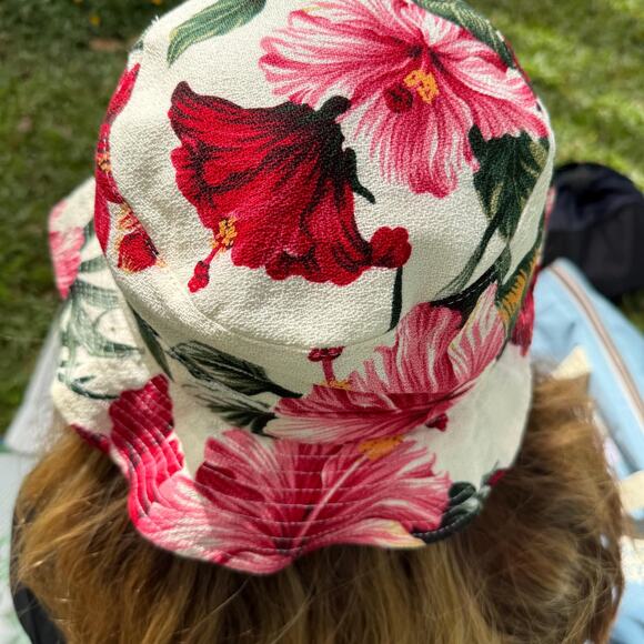 Hawaiian Barkcloth Cotton Hat Summer Hibiscus Size Medium - Picture 6 of 10